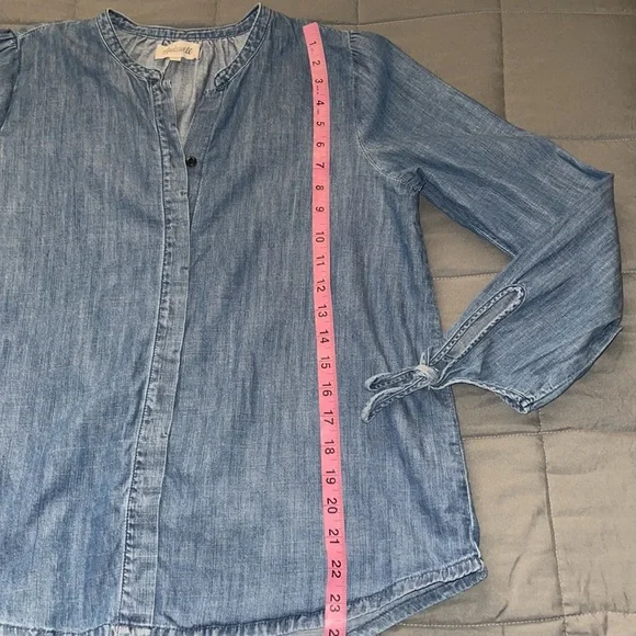 MADEWELL Denim Tie-Sleeve Button down Shirt size XS Soft Denim 100% Cotton - Picture 15 of 16